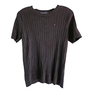 Tommy Hilfiger Classic Knit Top Womens M Black Short Sleeves Crew Neck ❣️/$25